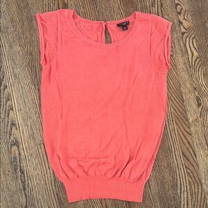 Ann Taylor Orange Ribbed Cap Sleeve Blouse